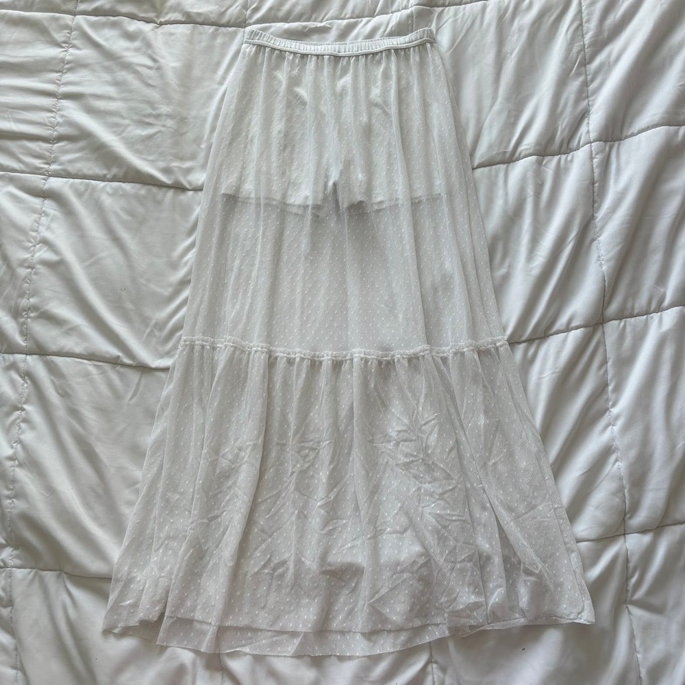 OFFLINE Aerie White Sheer Pointelle Mesh Maxi Skirt Medium Beachy Quiet luxury